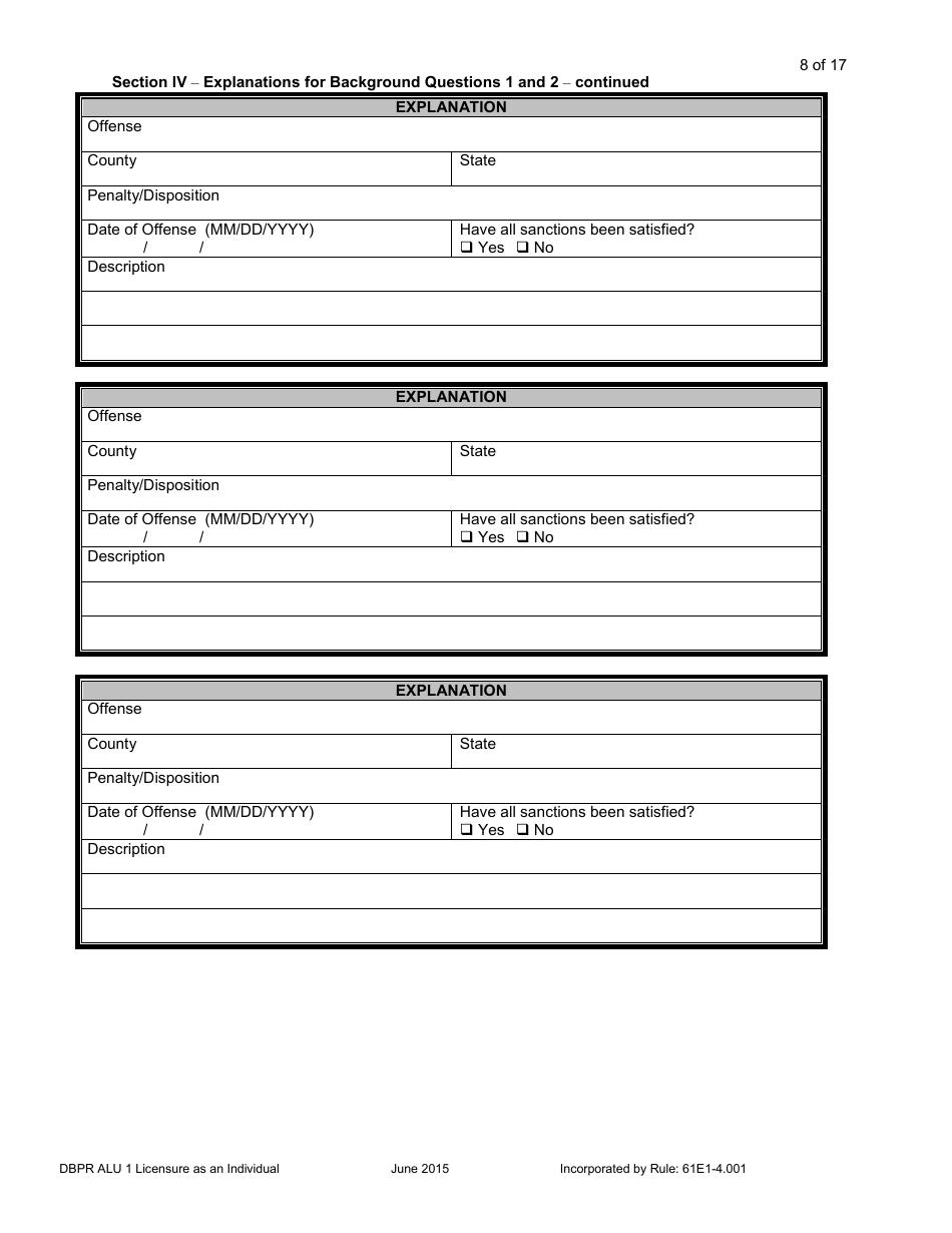 Form DBPR ALU1 Application for Licensure as an Individual - Florida, Page 9