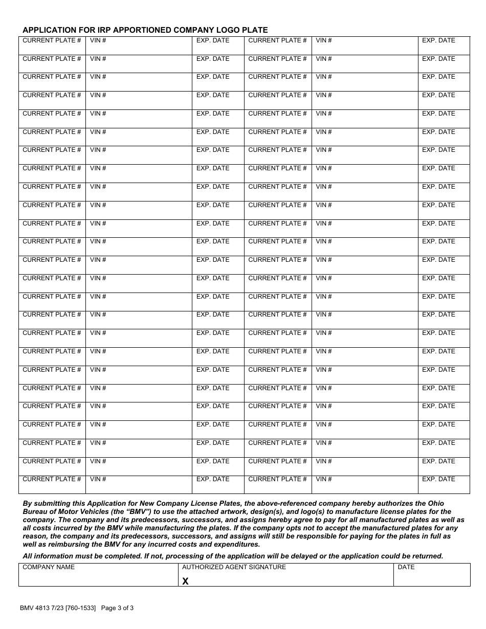 Form BMV4813 Company Logo Application - Ohio, Page 3