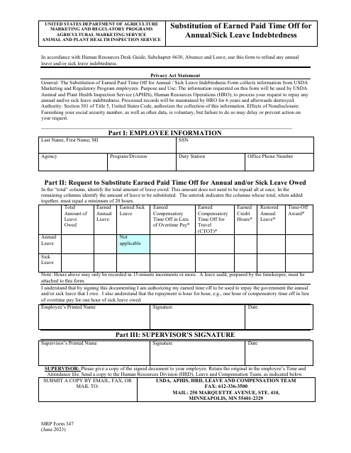 MRP Form 347  Printable Pdf
