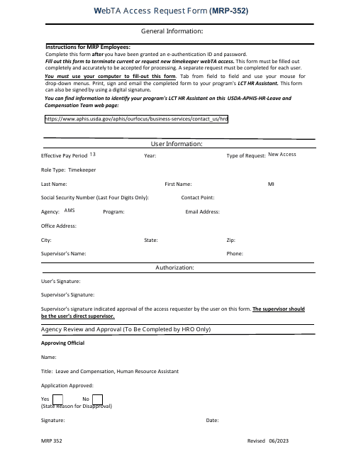 Form MRP352 Webta Access Request Form