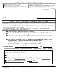 Document preview: Form RI-TR005 Request for Traffic School After Bail Forfeiture or Trial - County of Riverside, California