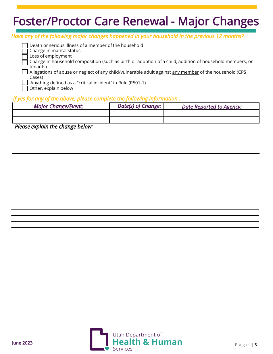 Foster / Proctor Care Renewal Application - Utah, Page 3