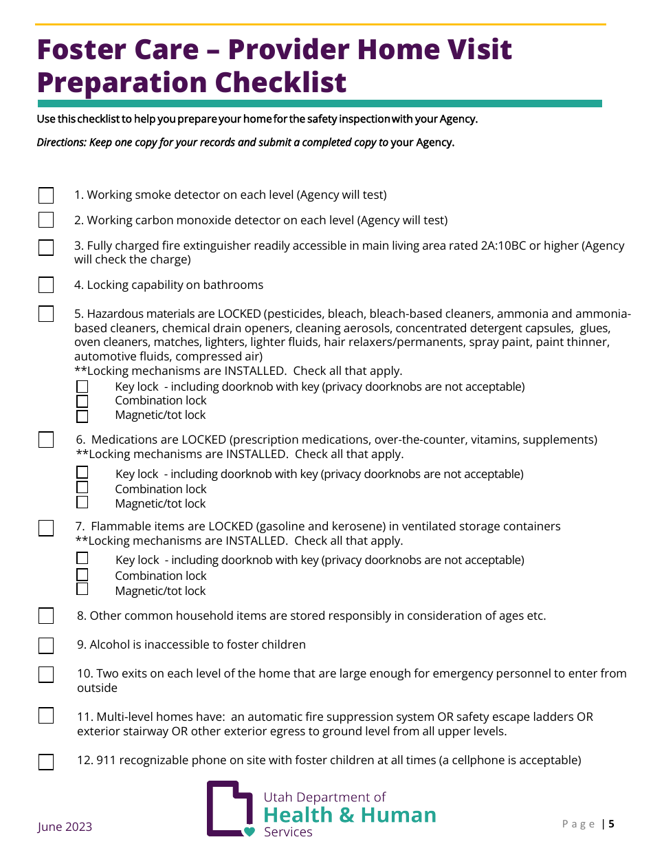 Foster / Proctor Care Renewal Application - Utah, Page 5