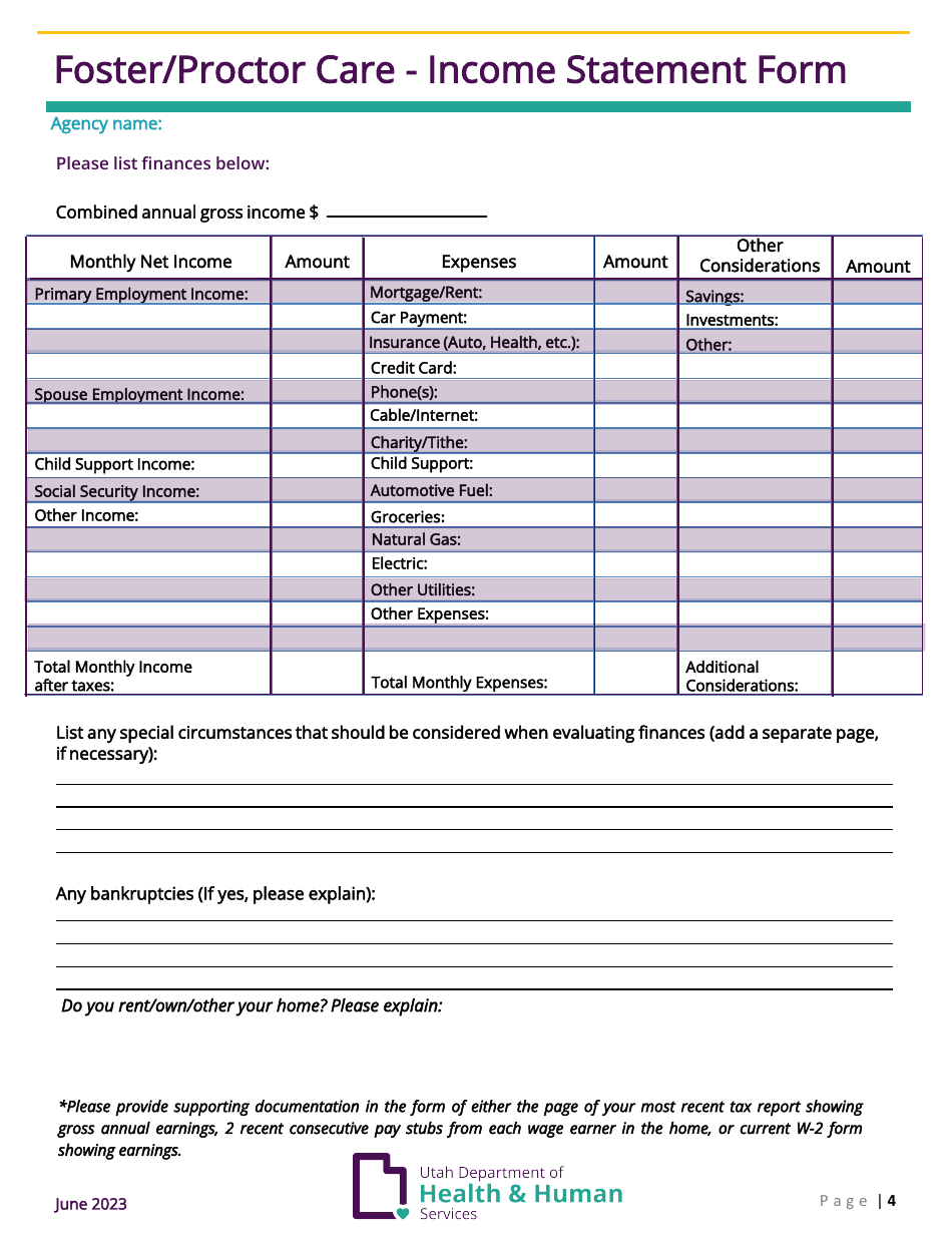 Foster / Proctor Care - Initial Family Application - Utah, Page 4