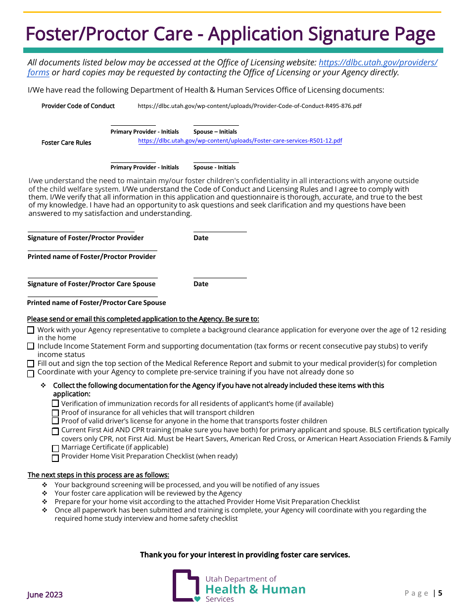 Foster / Proctor Care - Initial Family Application - Utah, Page 5