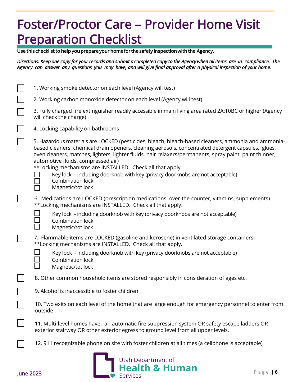 Foster / Proctor Care - Initial Family Application - Utah, Page 6