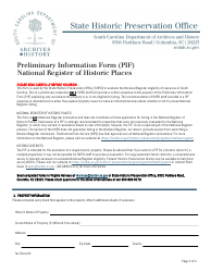 Preliminary Information Form (PIF) - National Register of Historic Places - South Carolina