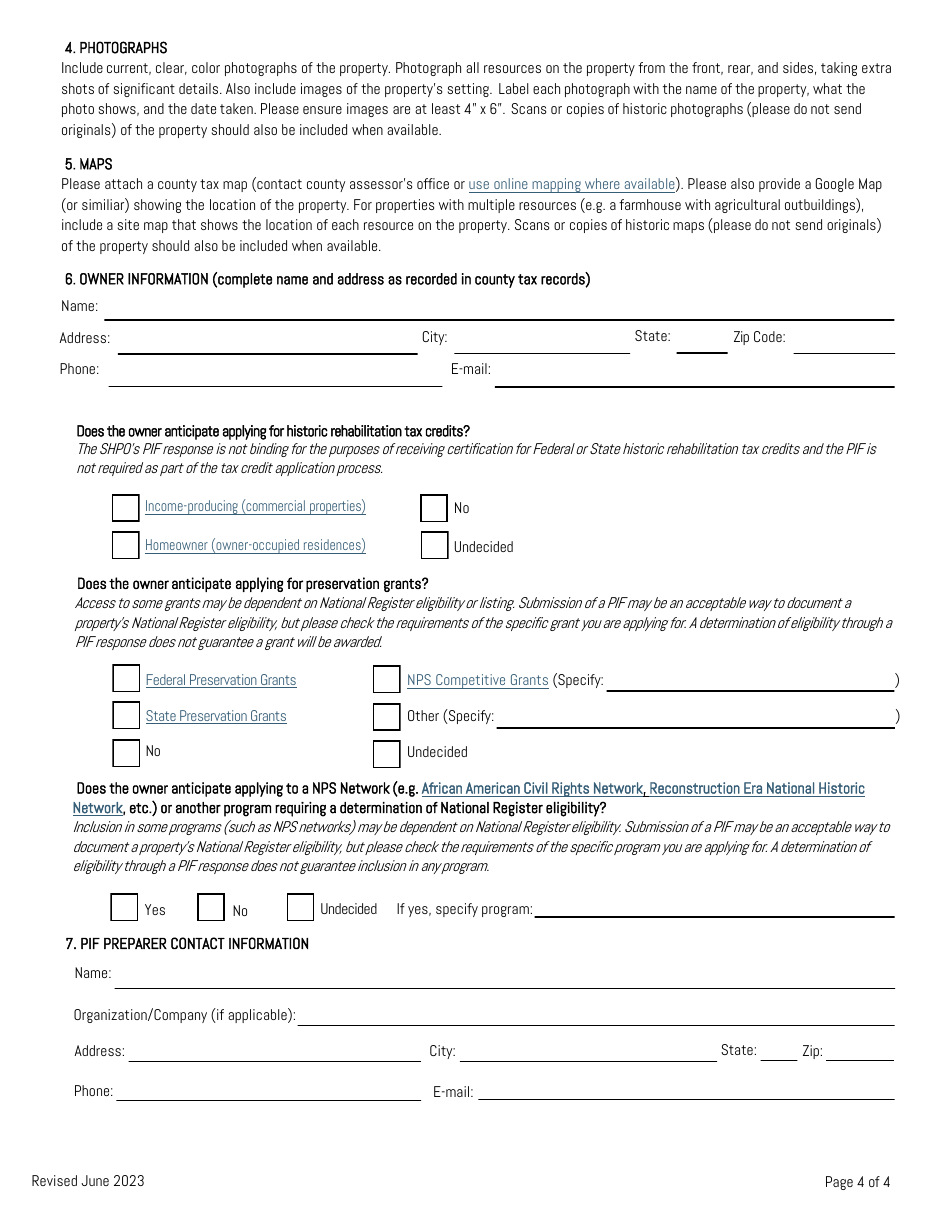 Preliminary Information Form (PIF) - National Register of Historic Places - South Carolina, Page 4