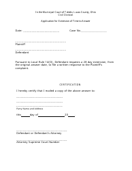 Document preview: Application for Extension of Time to Answer - City of Toledo, Ohio