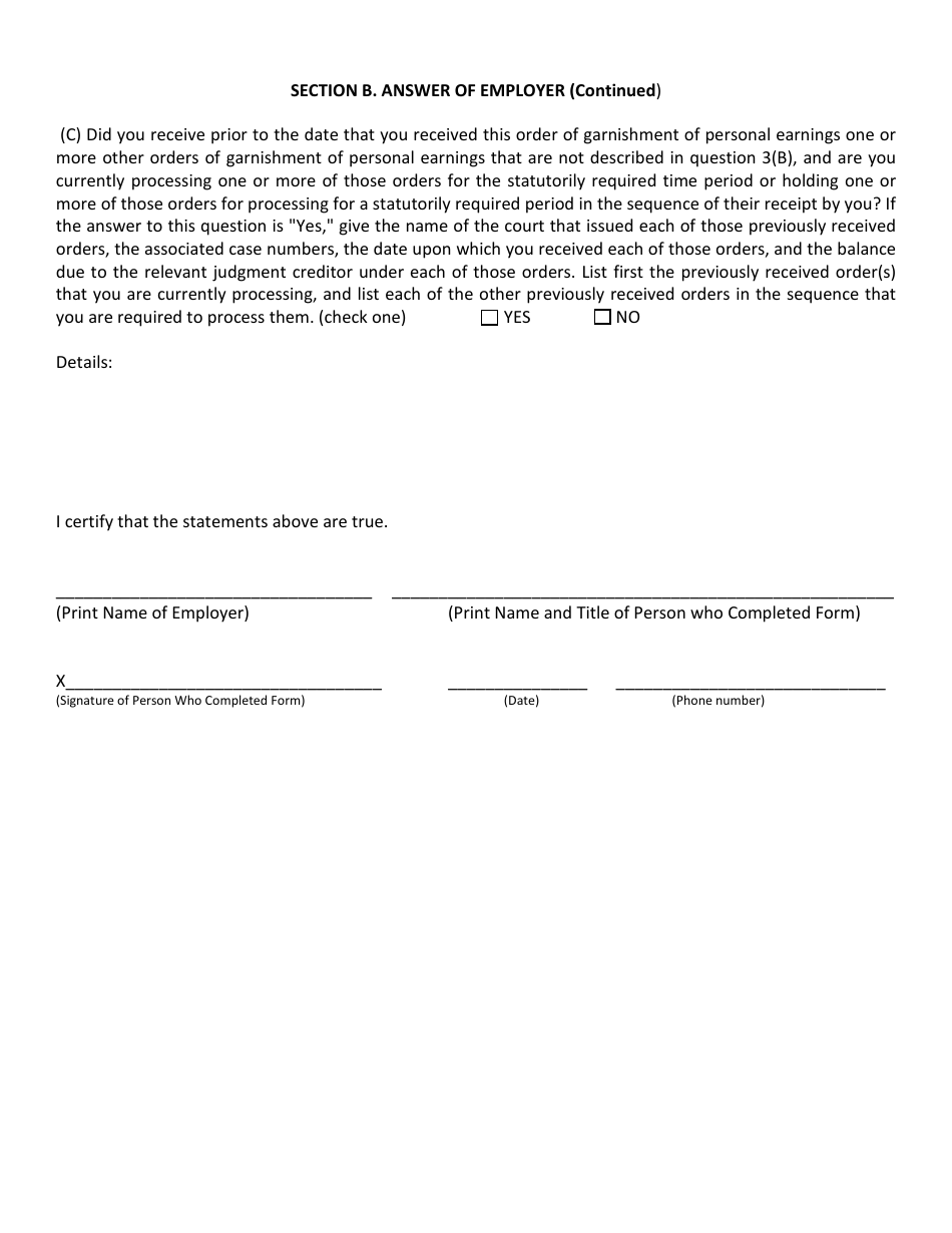 Order  Notice of Garnishment of Personal Earnings  Answer of Employer - City of Toledo, Ohio, Page 5