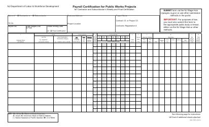 Form MW-562 Payroll Certification for Public Works Projects for Contractor and Subcontractor&#039;s Weekly and Final Certification - New Jersey