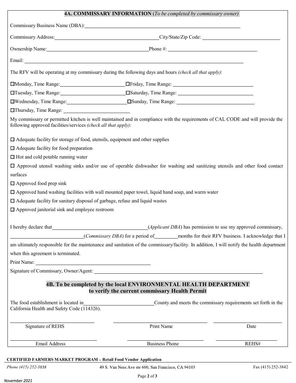 Application for Retail Food Vendor (Rfv) at Certified Farmer Market - City and County of San Francisco, California, Page 3