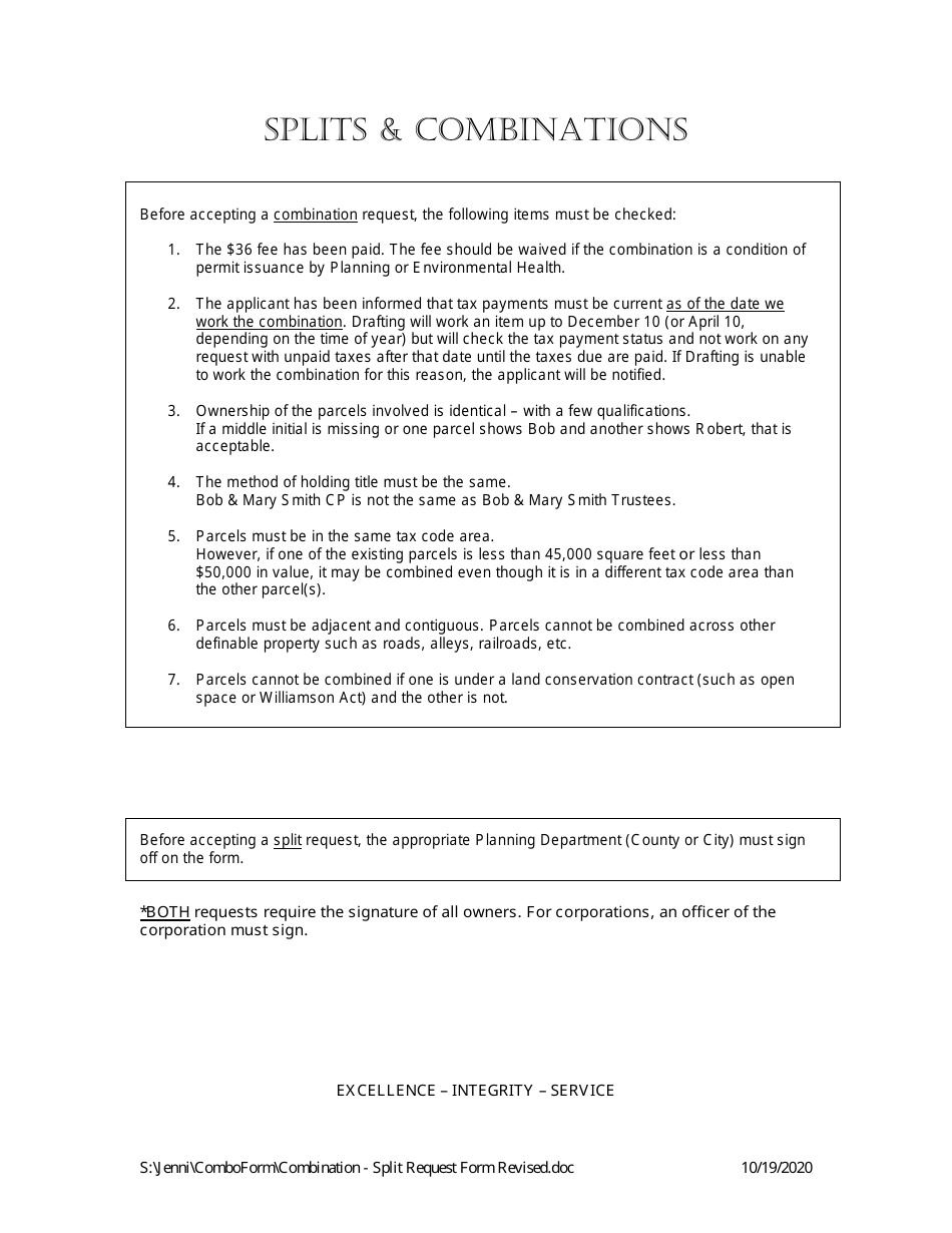 Owner Initiated Combination / Split Request Form - Santa Cruz County, California, Page 2