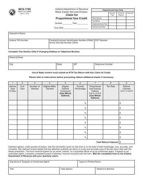 Form MCS-1789 (State Form 49868)  Printable Pdf