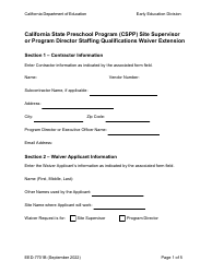 Document preview: Form EED-7701B California State Preschool Program (Cspp) Site Supervisor or Program Director Staffing Qualifications Waiver Extension - California