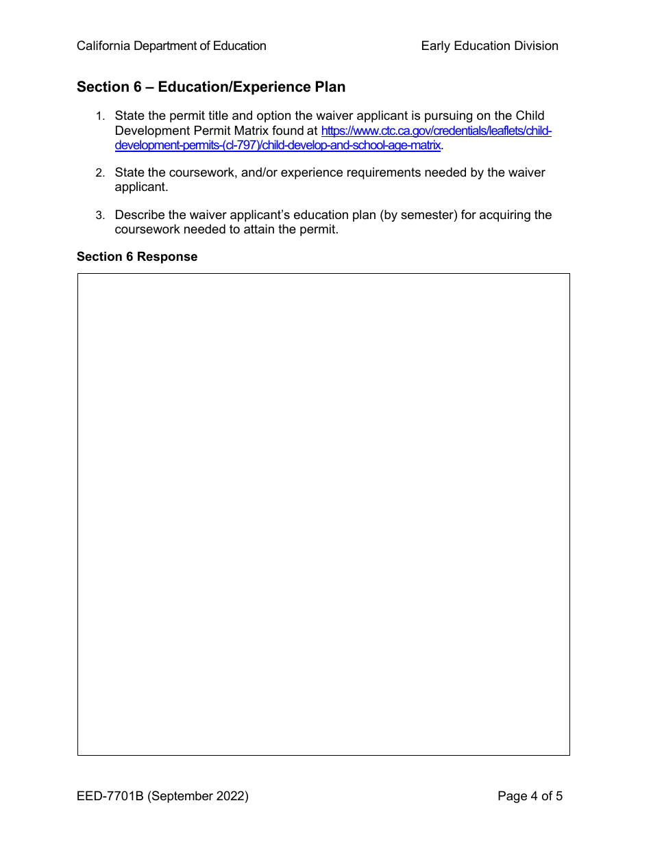 Form EED-7701B California State Preschool Program (Cspp) Site Supervisor or Program Director Staffing Qualifications Waiver Extension - California, Page 4