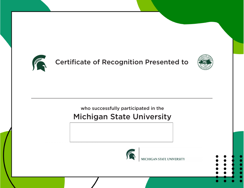 Michigan State University Certificate of Recognition - Michigan