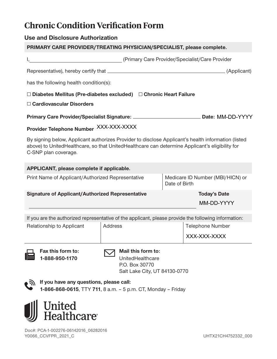 Chronic Condition Verification Form, Page 1