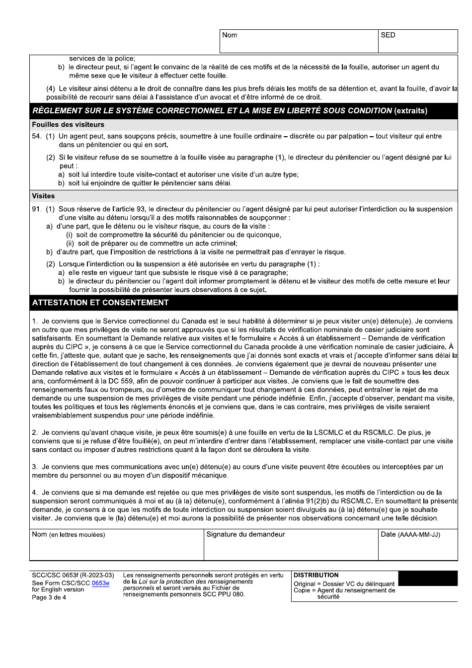 Forme CSC0653F Demande Relative Aux Visites - Canada (French), Page 3