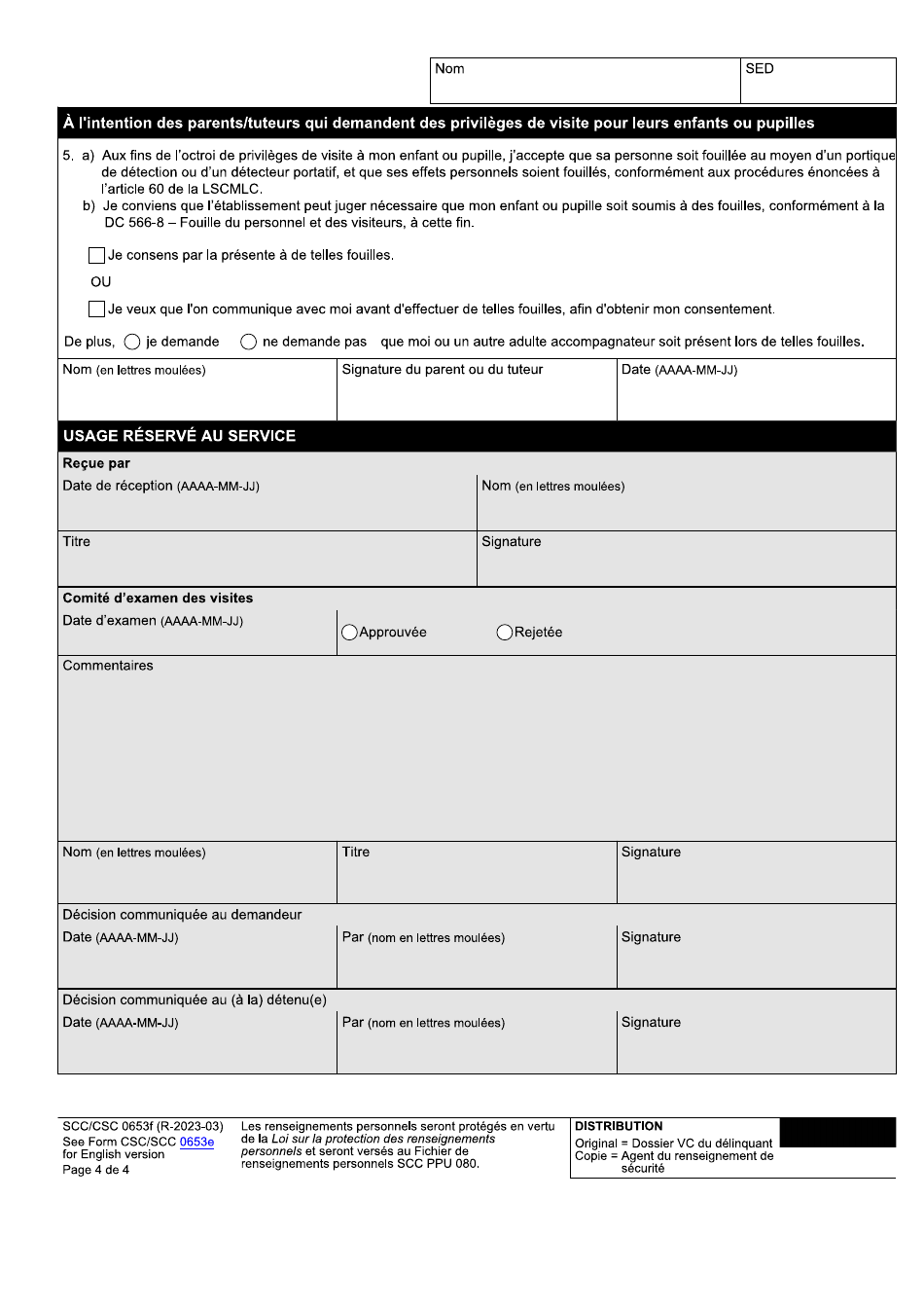 Forme CSC0653F Demande Relative Aux Visites - Canada (French), Page 4