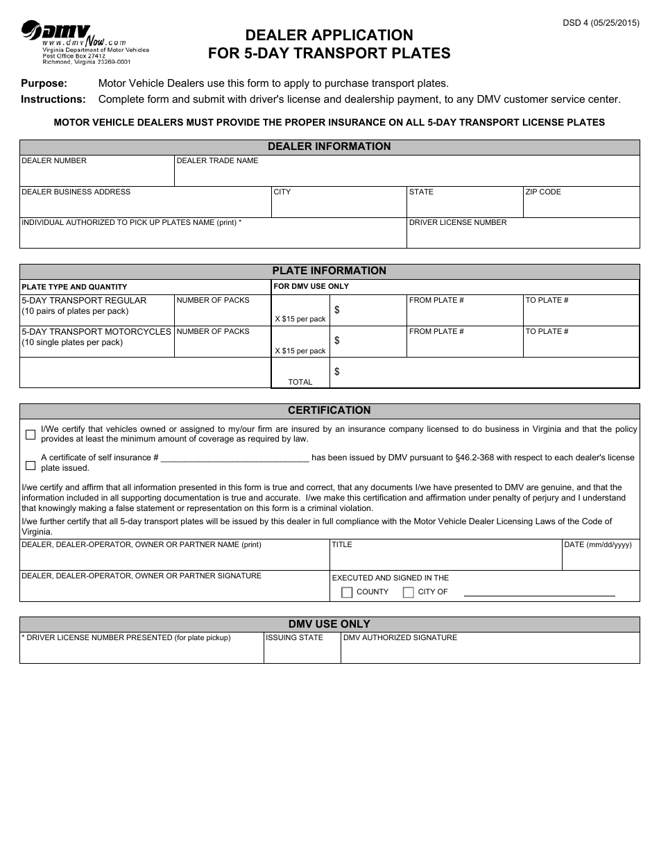 Form DSD4 Fill Out, Sign Online and Download Fillable PDF, Virginia