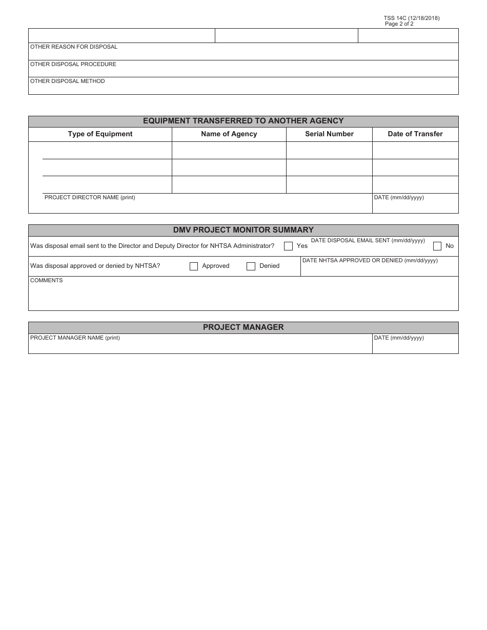 Form TSS14C Highway Safety Grantee Equipment Valued at $5,000 or More Tracking Report - Virginia, Page 2