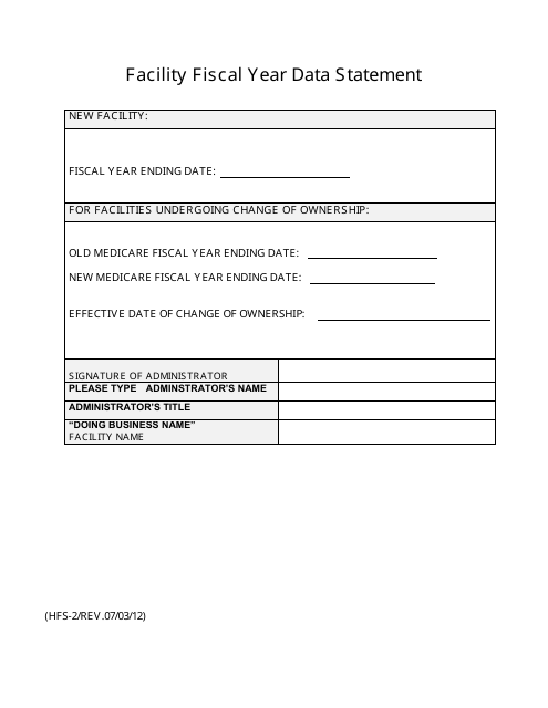 Form HFS-2 Facility Fiscal Year Data Statement - Arkansas