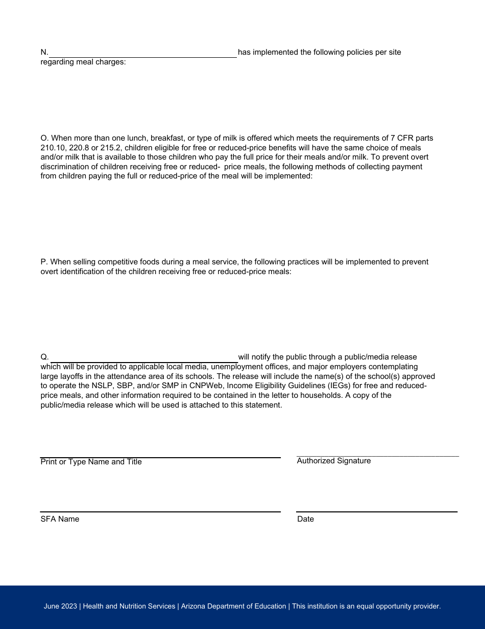 Free and Reduced-Price Policy Statement - Arizona, Page 3