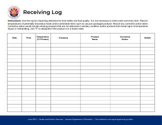 Document preview: Receiving Log - Arizona