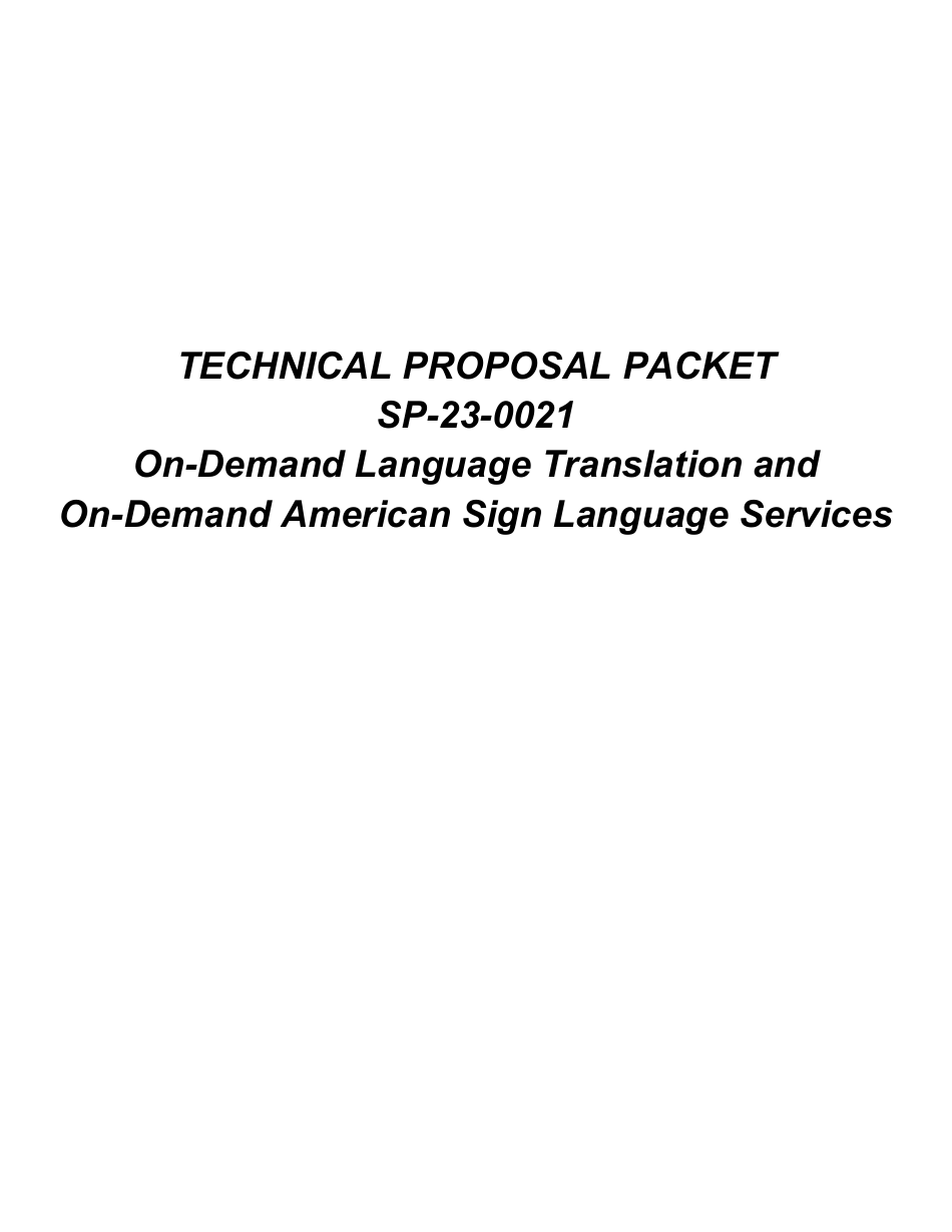 Form SP-23-0021 Technical Proposal Packet - on-Demand Language Translation and on-Demand American Sign Language Services - Arkansas, Page 1
