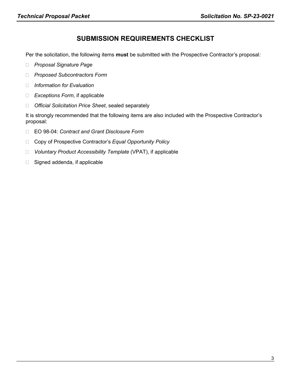 Form SP-23-0021 Technical Proposal Packet - on-Demand Language Translation and on-Demand American Sign Language Services - Arkansas, Page 3