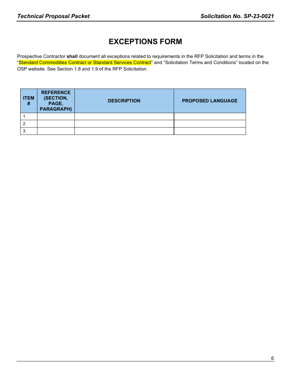 Form SP-23-0021 Technical Proposal Packet - on-Demand Language Translation and on-Demand American Sign Language Services - Arkansas, Page 6