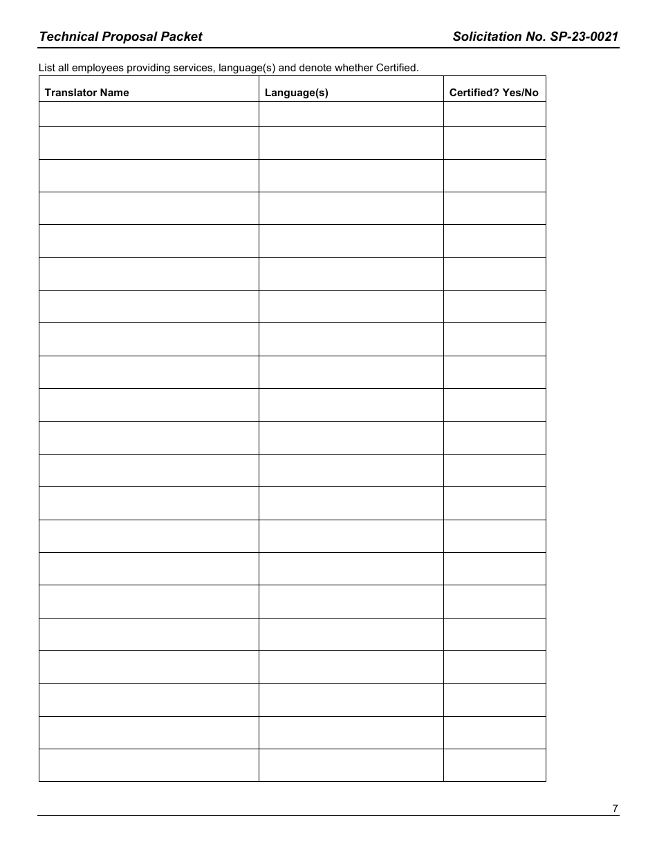 Form SP-23-0021 Technical Proposal Packet - on-Demand Language Translation and on-Demand American Sign Language Services - Arkansas, Page 7