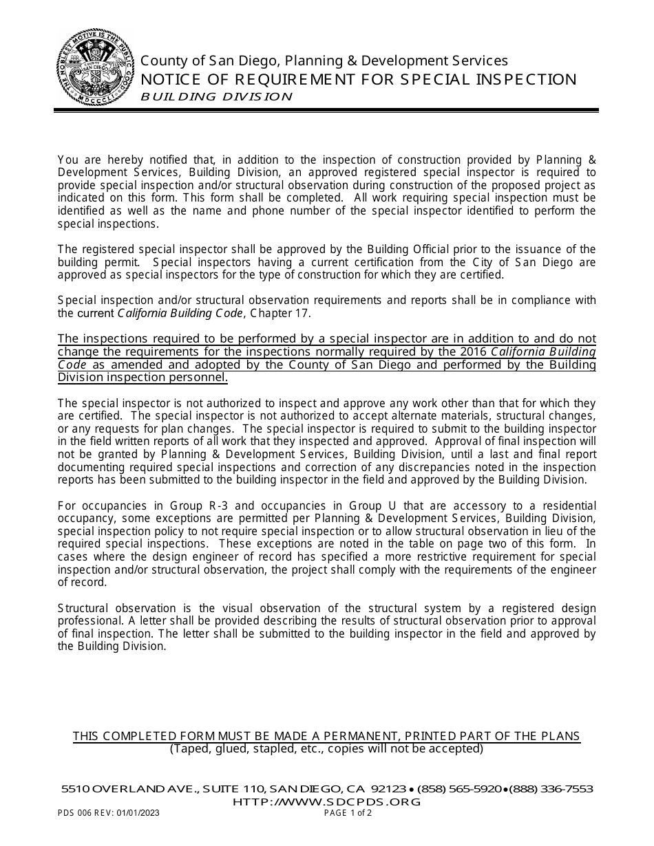 Form PDS006 - Fill Out, Sign Online and Download Printable PDF, County ...