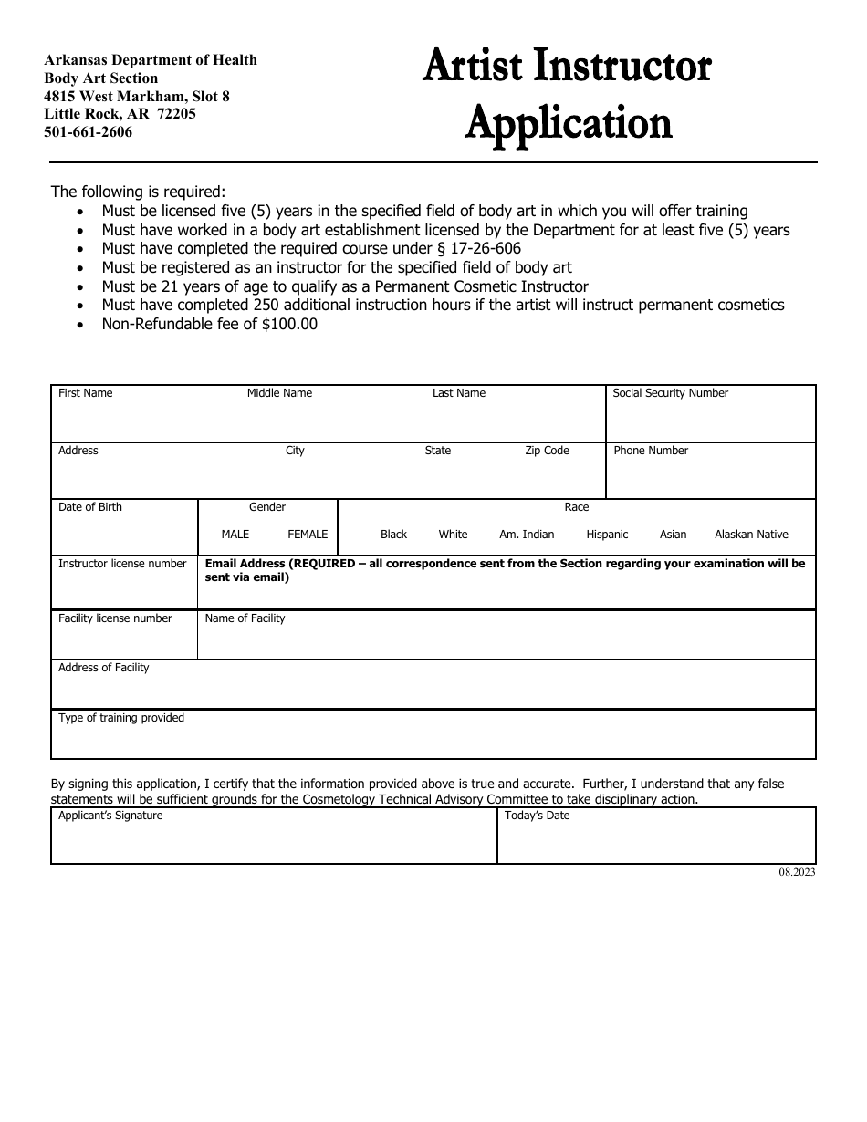 Artist Instructor Application - Arkansas, Page 1