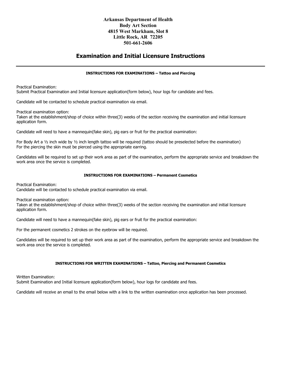 Examination and Initial Licensure Application - Arkansas, Page 1