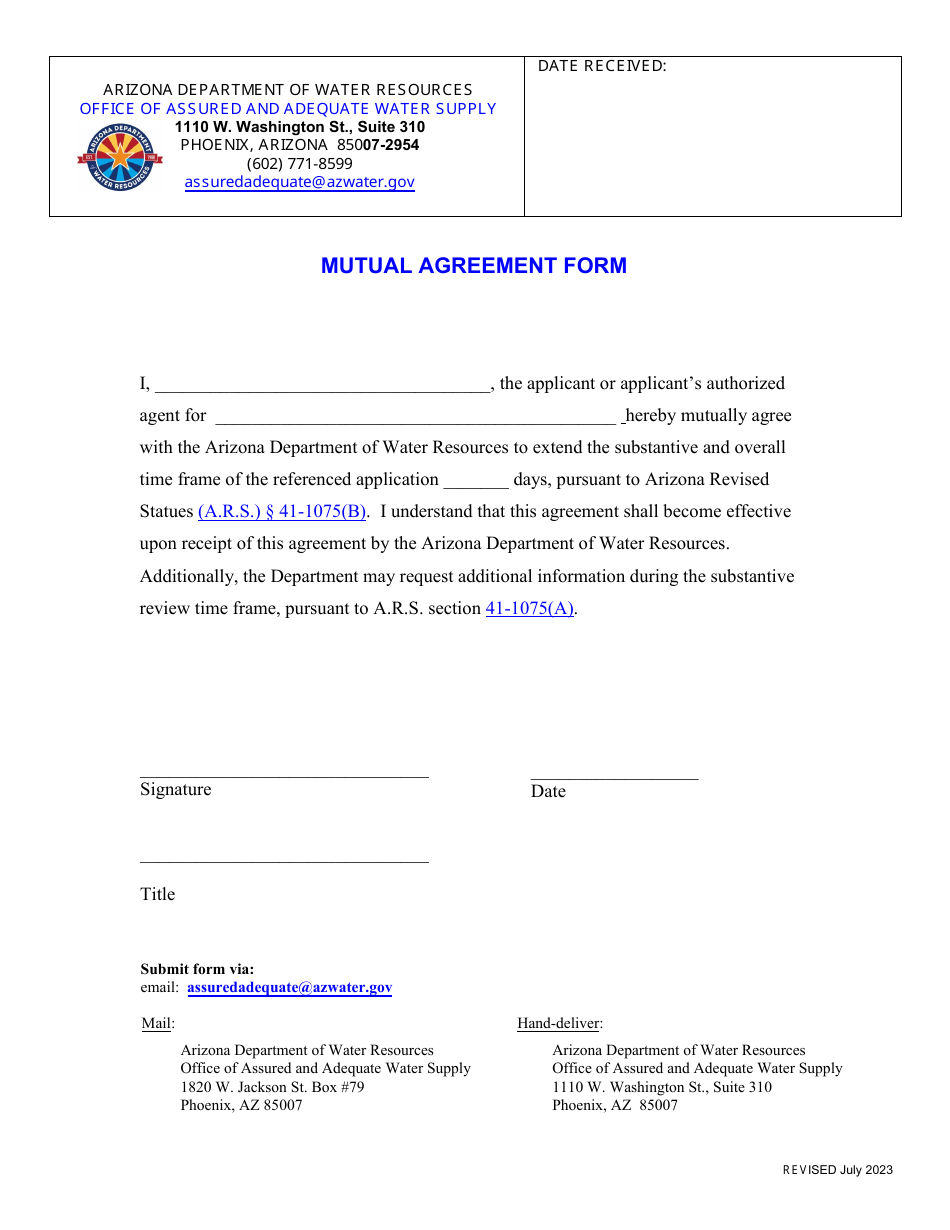 Mutual Agreement Form - Arizona, Page 1
