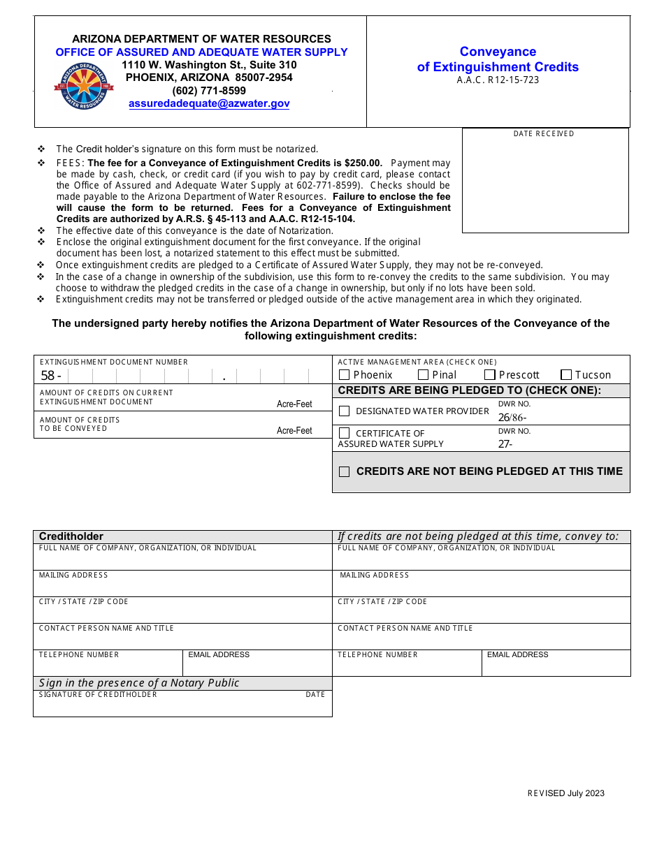 Arizona Conveyance of Extinguishment Credits Download Fillable PDF ...