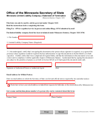 Minnesota Limited Liability Company Statement of Termination - Minnesota