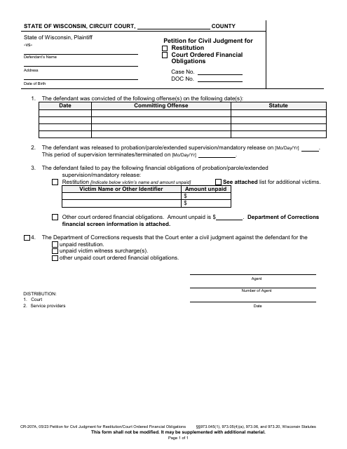 Form CR-207A  Printable Pdf