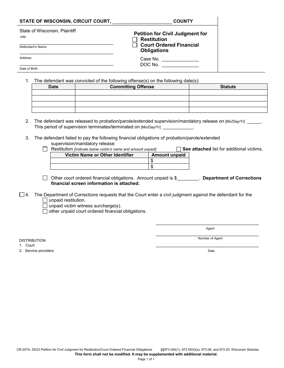 Form CR-207A Download Printable PDF or Fill Online Petition for Civil ...