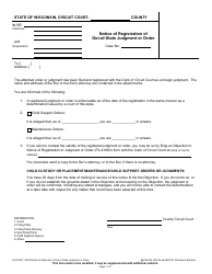 Document preview: Form FA-4185V Notice of Registration of Out-of-State Judgment or Order - Wisconsin