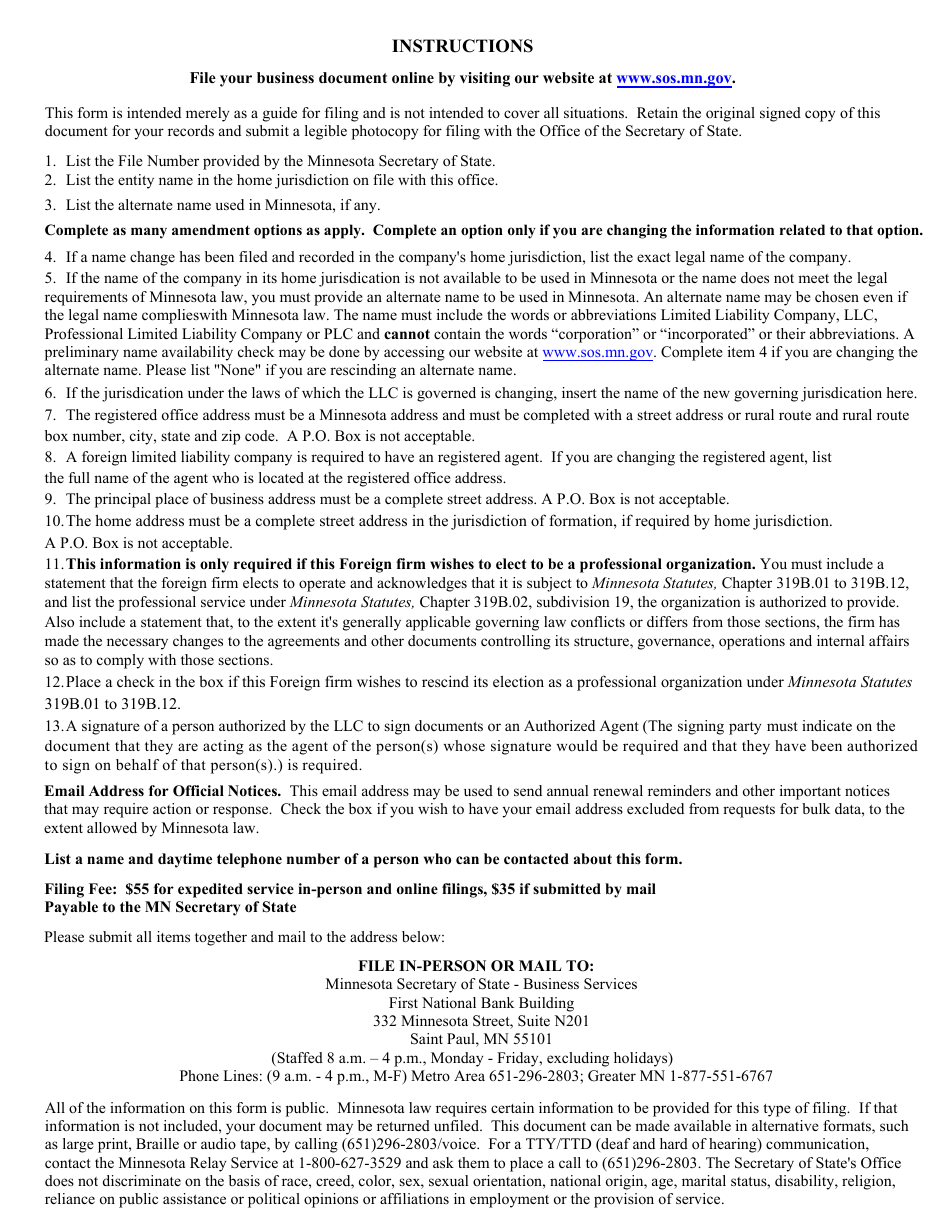Foreign Limited Liability Company Amendment to Certificate of Authority - Minnesota, Page 3