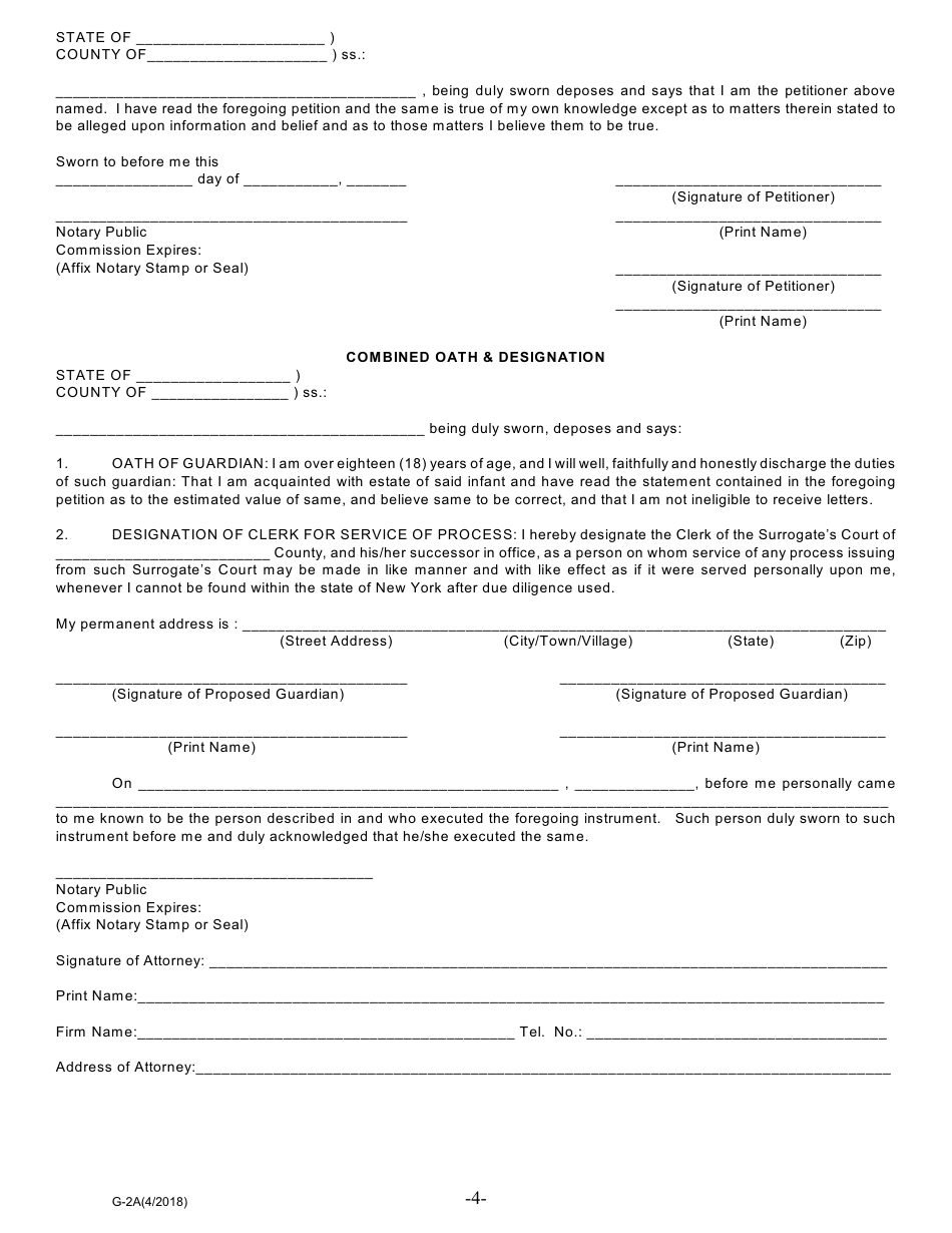Form G-2A Petition for Appointment of Guardian of Person Only - New York, Page 4