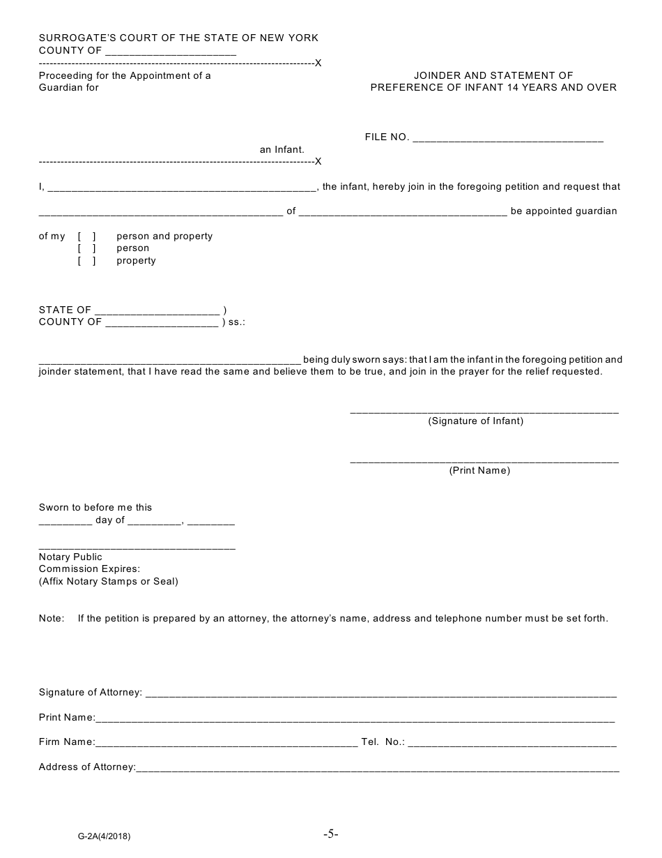 Form G-2A Petition for Appointment of Guardian of Person Only - New York, Page 5