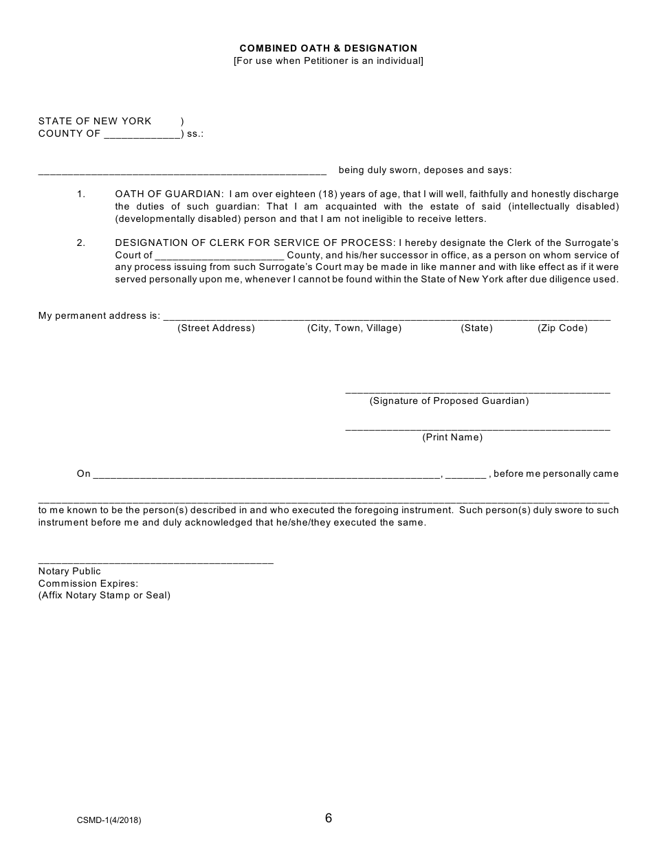 Form CSMD-1 Petition for Appointment / Confirmation of Standby Guardian (Scpa 1757) - New York, Page 6
