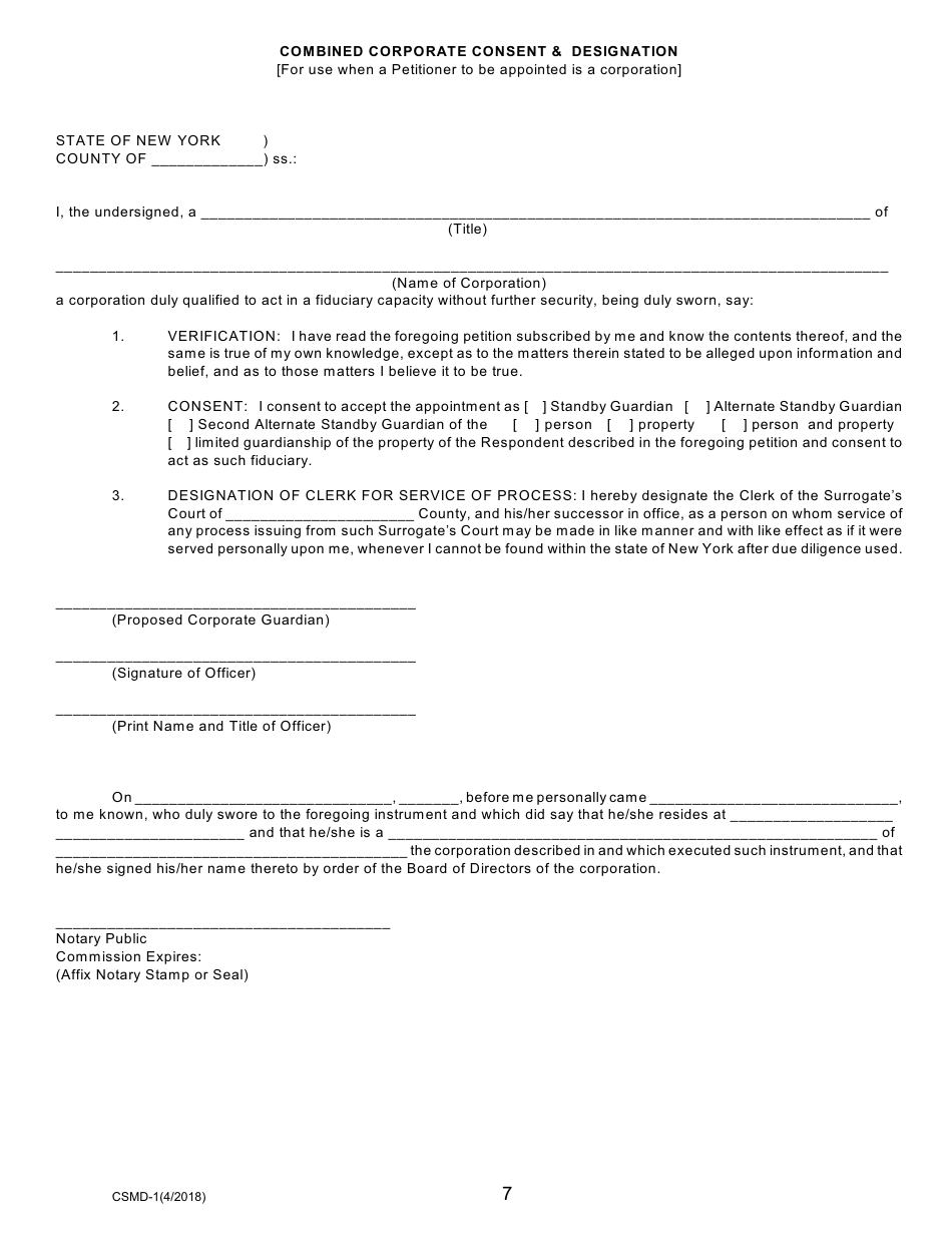 Form CSMD-1 Petition for Appointment / Confirmation of Standby Guardian (Scpa 1757) - New York, Page 7