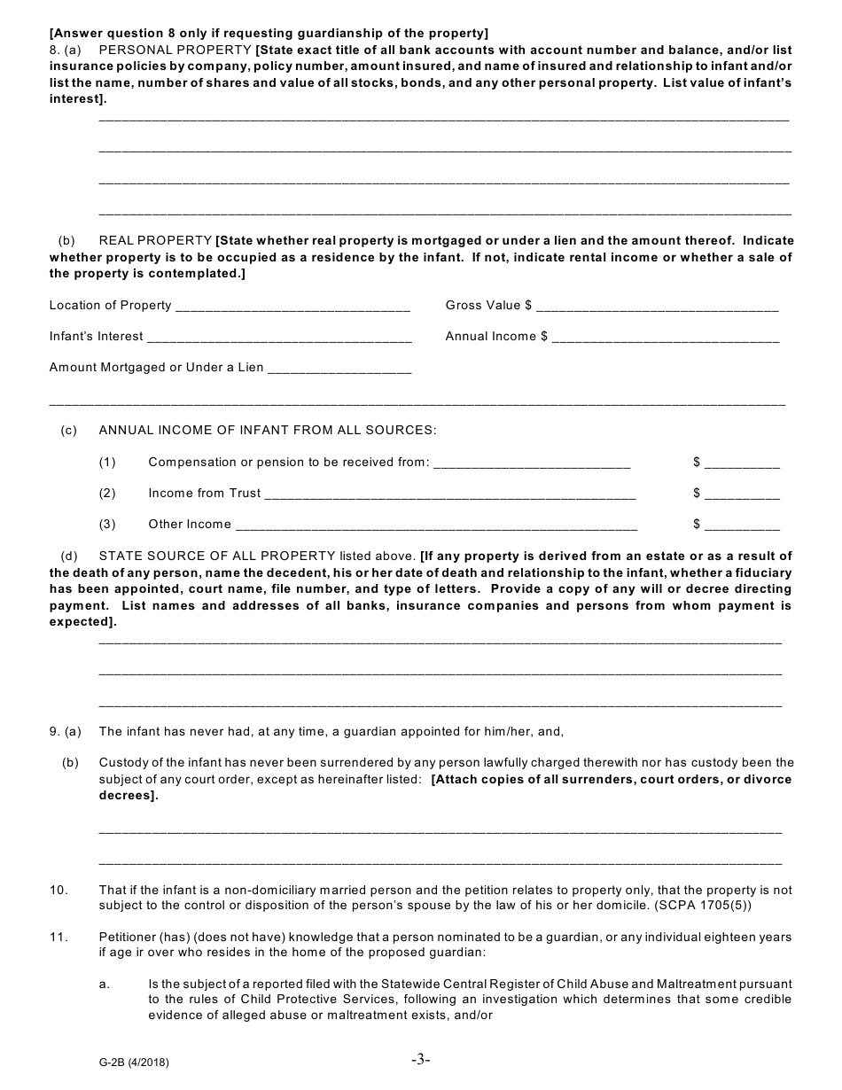Form G-2B Petition for Appointment of Guardian of Person and Property / Property Only - New York, Page 3