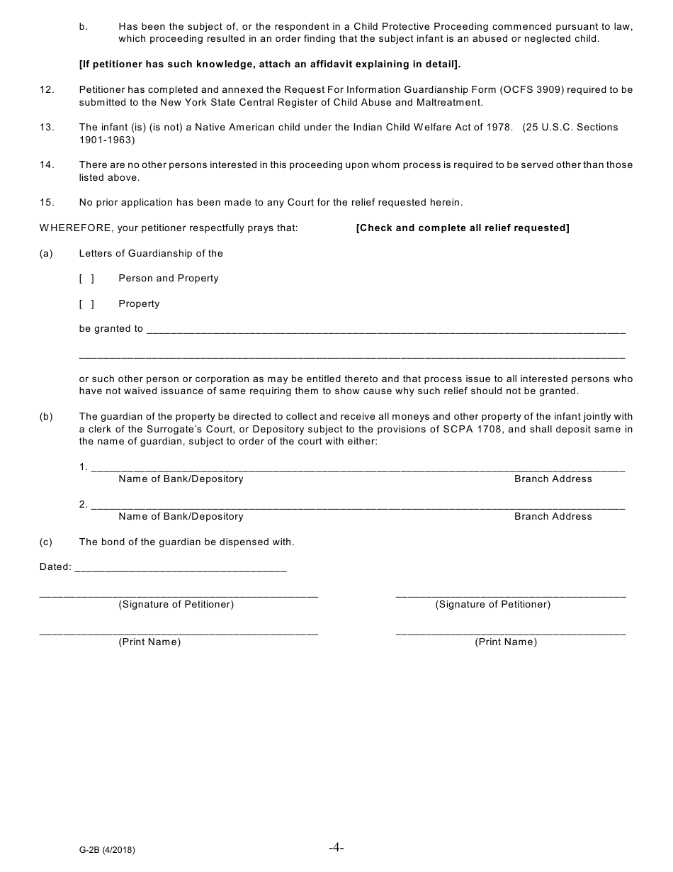 Form G-2B Petition for Appointment of Guardian of Person and Property / Property Only - New York, Page 4