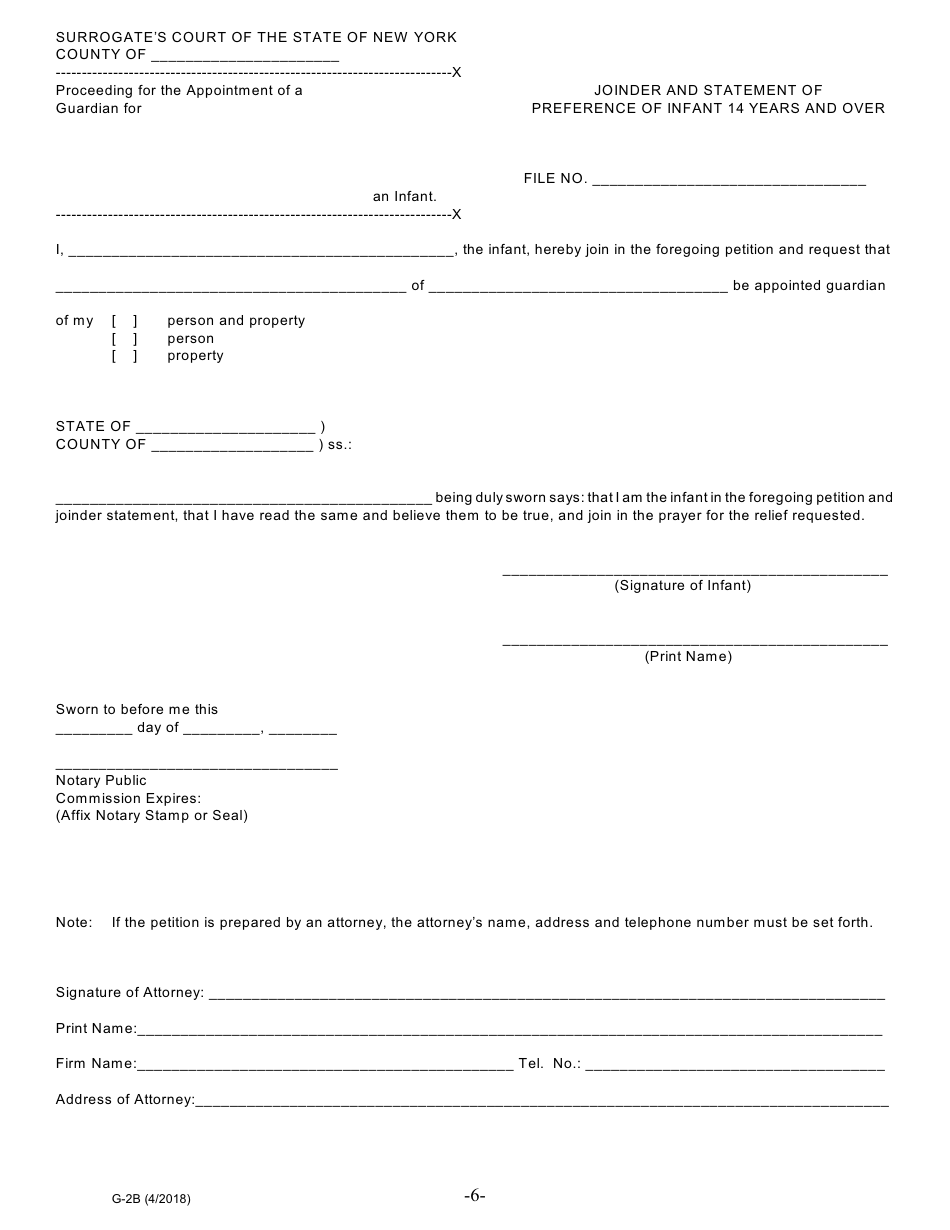 Form G-2B Petition for Appointment of Guardian of Person and Property / Property Only - New York, Page 6